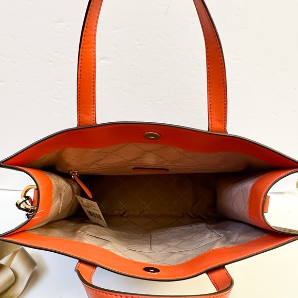 Michael Kors Kenly Large Tote Satchel Shoulder Bag MK Brown Tangerine